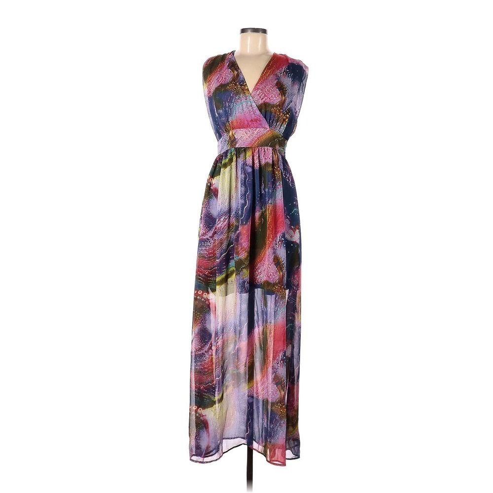 Dirty Ballerina v-neck maxi dress gemstone print red, pink, blue M